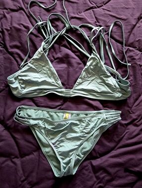 Gianni Bini Women's Pale Teal Green Aqua Strappy Bikini Set Sz L
